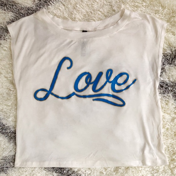 “ Love “ Script Graphic Soft Tee Blue Gold Cream - Picture 2 of 10